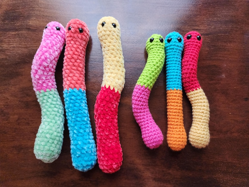 Gummy Worms Crochet Pattern, Crochet Amigurumi Pattern by Rachael's Scraps, written in US Terminology image 1