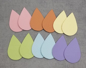 Leather Teardrop Set, Pastel Rainbow Colors, Leather Teardrop Shapes for Earring Making, 6 pairs, Spring Easter Colors, new light blue shade