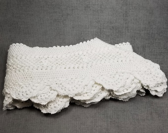 Hand Crocheted Rectangular Trim Edging, measures 20 x 58 inches, White Crochet Lace Trim, Scrap Trim