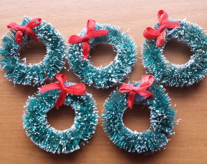 5 Bottle Brush Wreaths Sisal Mini Wreaths Vintage Style Etsy