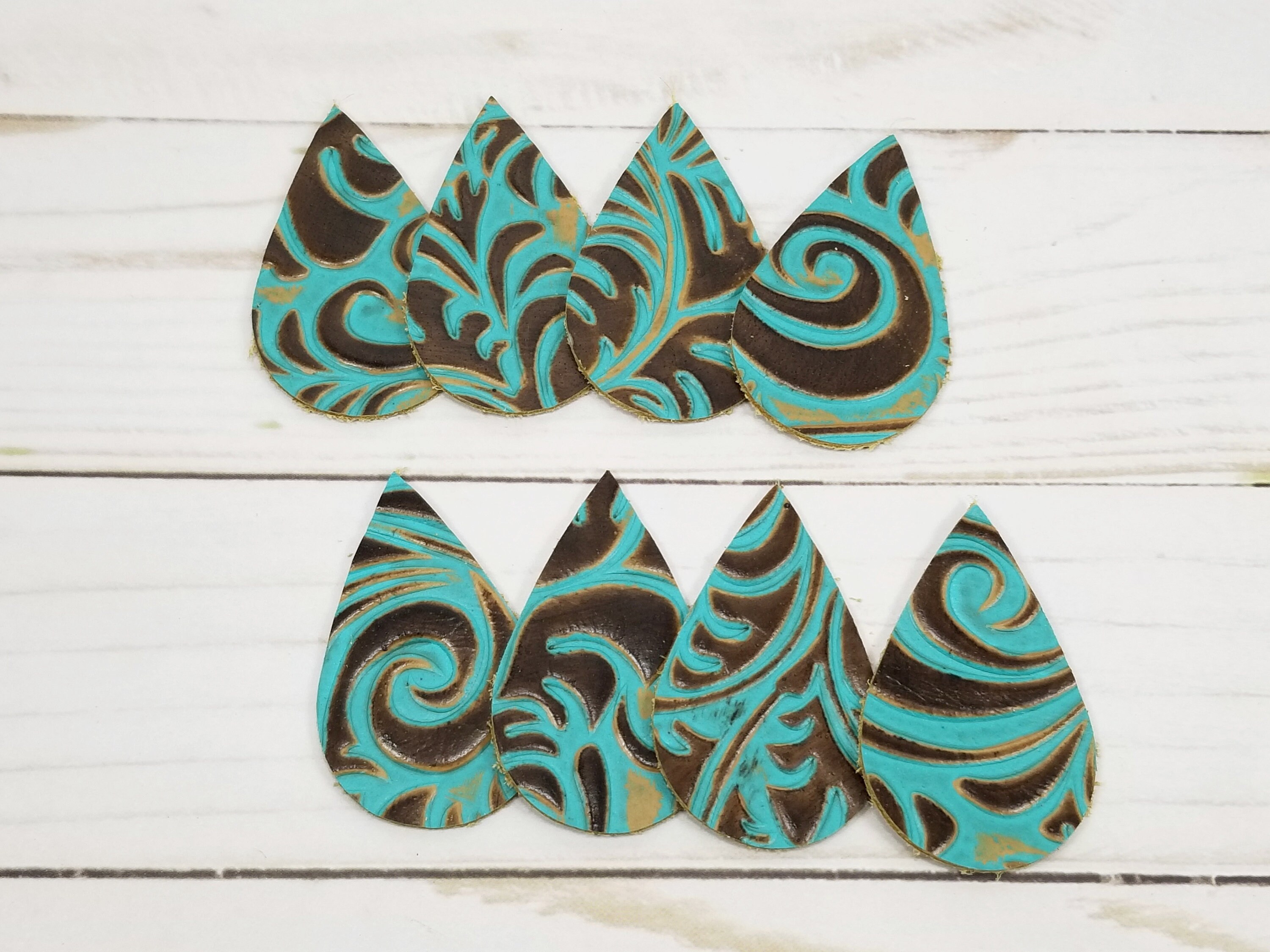 Embossed Leather Teardrop Leather Pieces, 4 pairs, Leather Shapes for…