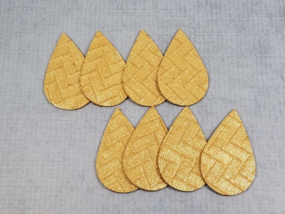 Gold Shimmer Leather Teardrops, 4 Pairs of Textured Leather Shapes, Leather Teardrop Pieces for Earrings, Deep Gold Color