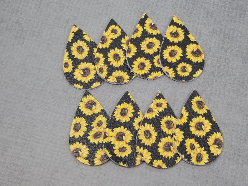 Sunflower Genuine Leather Tear Drops Leather Shapes for Earring Making 4 Pairs of Leather Teardrops Floral Black and Yellow