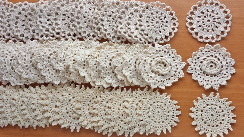 Ecru Taupe Tan 60 Vintage Crochet Doilies Beige Color Crochet Doilies 2.25-2.5 inch sizes Vintage Crochet Lace Doily Rosettes approx
