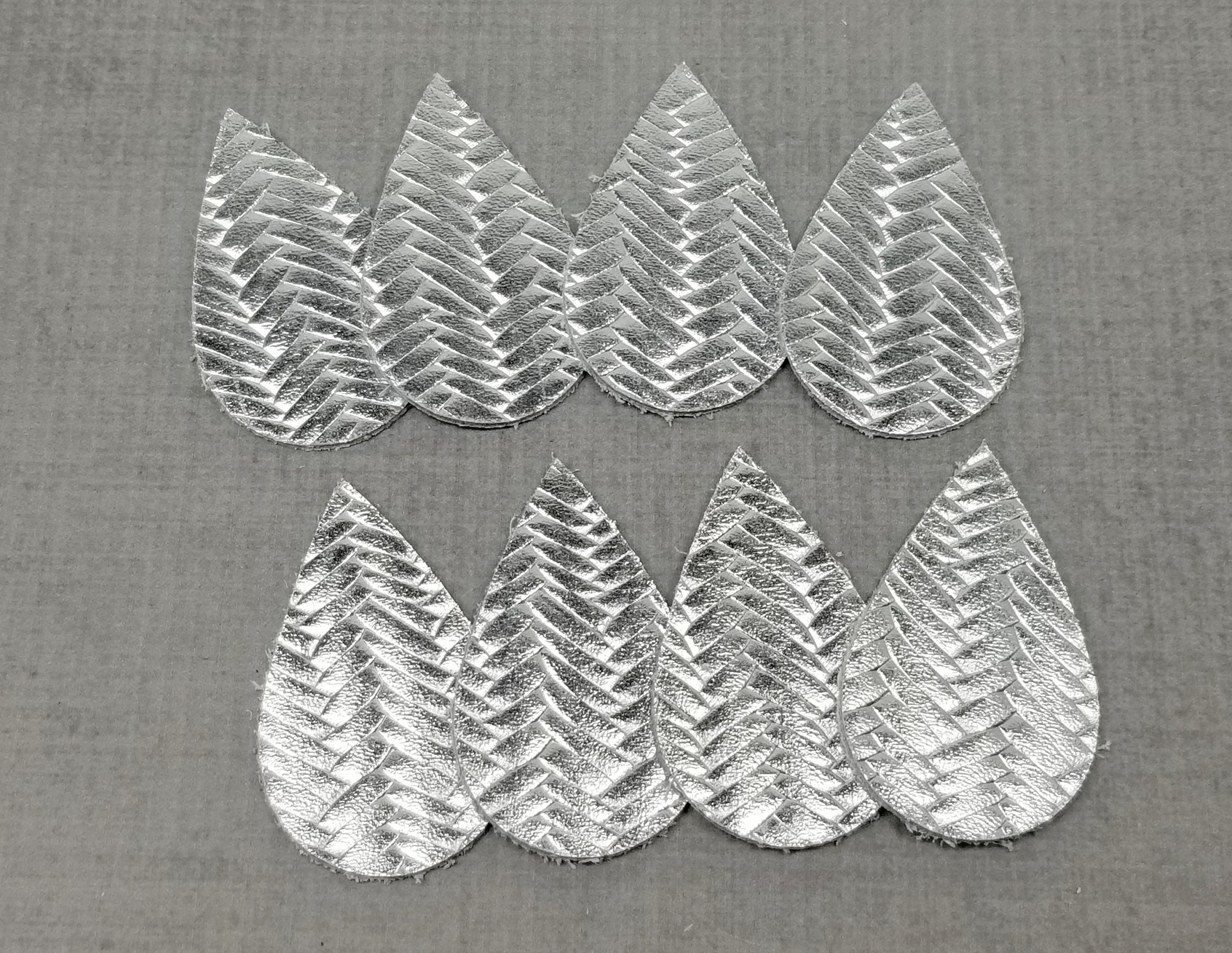 NEW Embossed Leather Teardrops, Metallic Silver, 4 Pairs, Textured