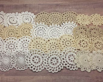 36 Crocheted Doilies, 2 to 2.5 inch Crocheted Flower Embellishments, Crochet Appliques, Lace Flowers
