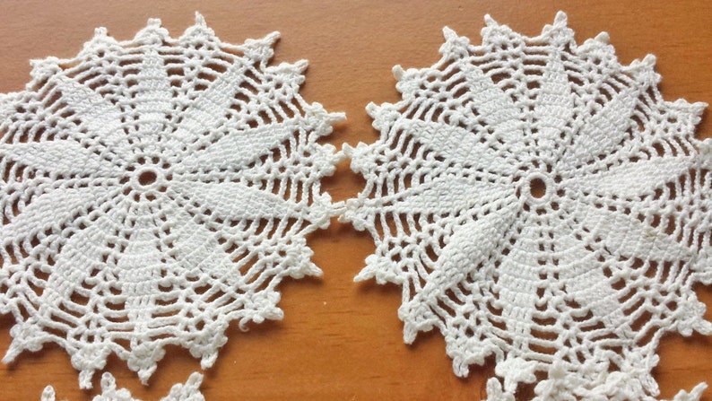 6 Hand Crocheted Vintage Doilies, Crochet Coasters, Crochet Snowflakes, Four Inch Doilies for Dream Catchers and Crafts, Beige Color Doilies image 4