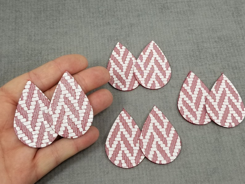 Leather Shapes for Earring Making 8 Pieces Chevron Pattern Leather Tear Drops Red with White 4 Pairs of Leather Teardrops