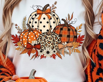 Trendy Fall Pumpkin PNG | Plaid Leopard Polka Dot Pumpkins | Autumn Digital Download