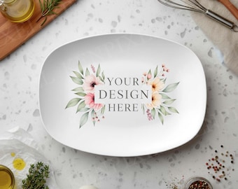 Maqueta de plato de cerámica / Escena de cocina minimalista / Maqueta de plato moderno para servir comida / POD