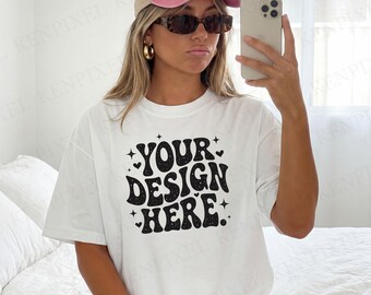 Mockup wit overhemd Comfort Colors 1717 | C1717 | Kledingstukgeverfd T-shirt | Oversized, uniseks pasvorm | Relaxed T-shirt | POD
