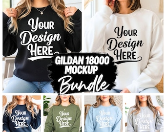 Gildan 18000 Sweatshirt Mockup Bundle | Crewneck Apparel Mockup | Print On Demand | Instant Download