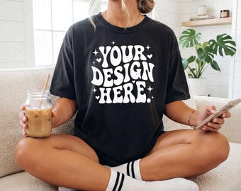Comfort Colors 1717 T-Shirt Mockup | Black Tee | Blank CC1717 Template | Oversized Cotton Shirt POD