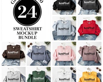 Gildan 18000 Sweatshirt Mockup Bundle, 24 Farben, Gefaltet Flat Lay, G180 Rundhals Mockup, POD