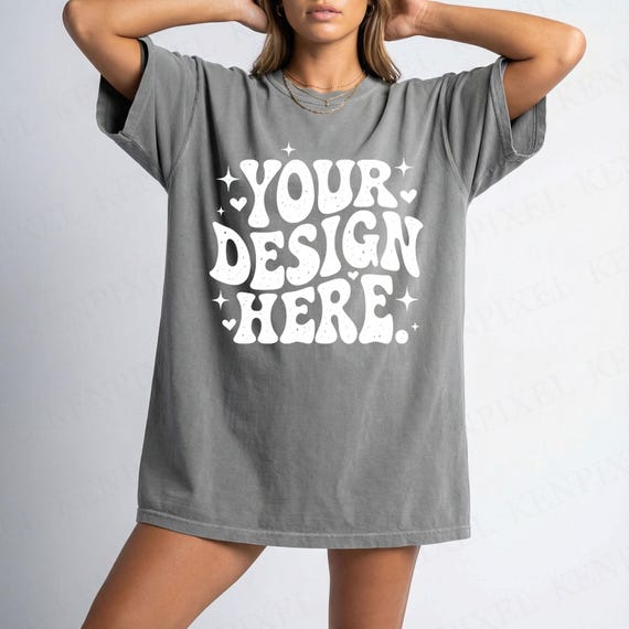 Comfort Colors 1717 Pepper Mockup | Oversized T-Shirt | Vintage Charcoal Tee | Streetwear Model