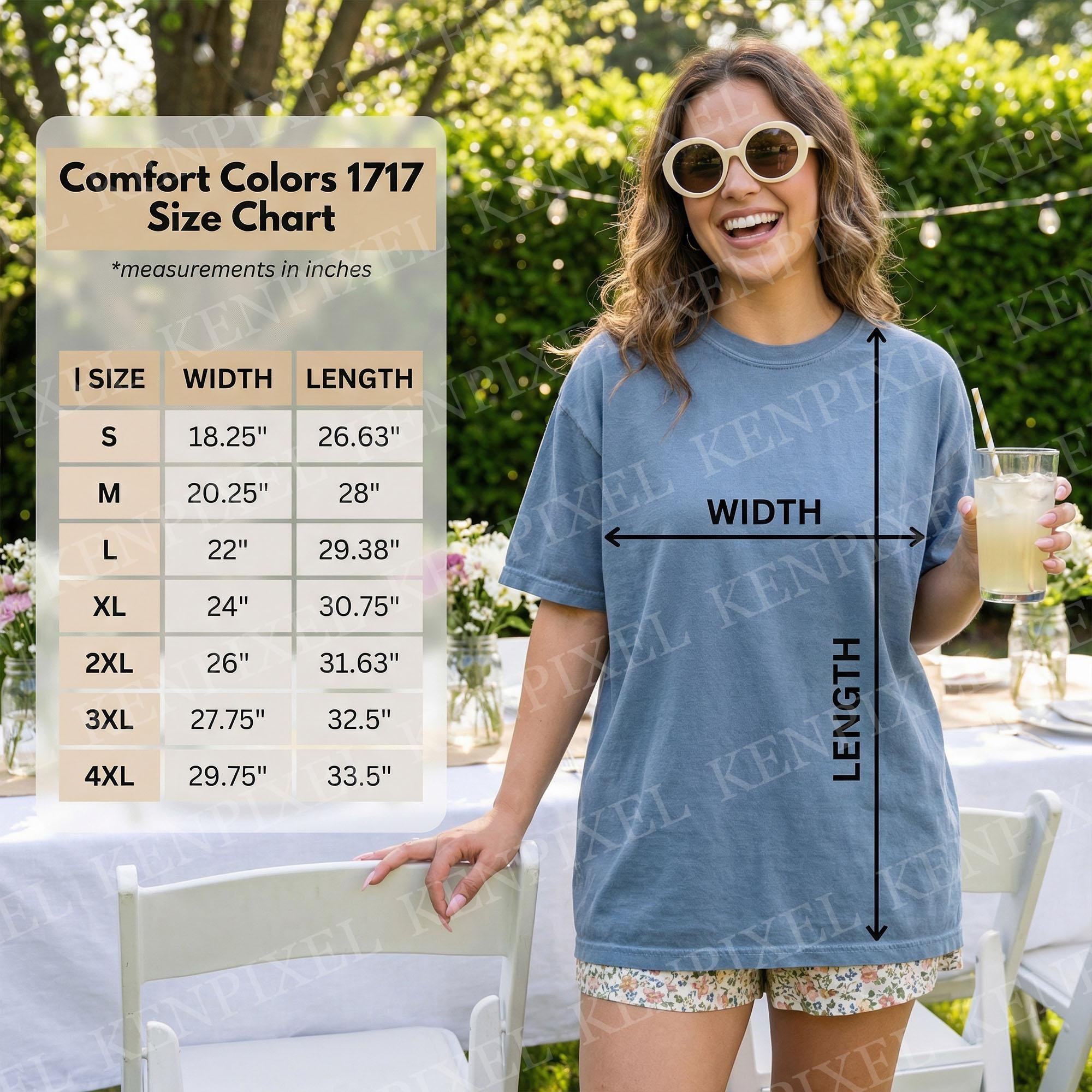 Comfort Colors 1717 Size Chart | Unisex Garment Dyed T Shirt