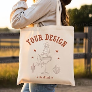 Boho Western Tote Bag Mockup | Canvas | Eco Friendly Market | Lifestyle | Trendy POD