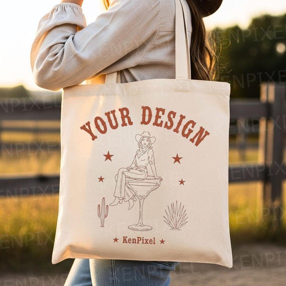 Boho Western Tote Bag Mockup | Canvas | Eco Friendly Market | Lifestyle | Trendy POD