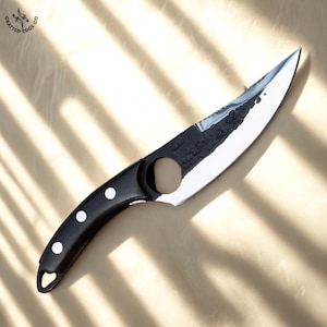 Finger Hole Skinner Knife | D2 steel hunting knife with Micarta grip | With Free Leather Sheath