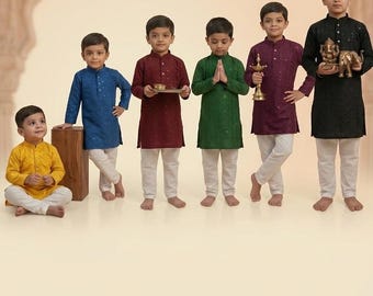 男の子用クルタパジャマセット、インドの伝統的な民族衣装、幼児男の子用ディワリ・イード・ウェディングドレス、チカンカリスタイル、1～12歳