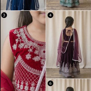 Puede incluir: Colección de trajes tradicionales para niños. Los trajes incluyen un top sin mangas y una falda larga, con intrincados bordados y una bufanda transparente a juego. La paleta de colores incluye azul marino, verde esmeralda y burdeos.