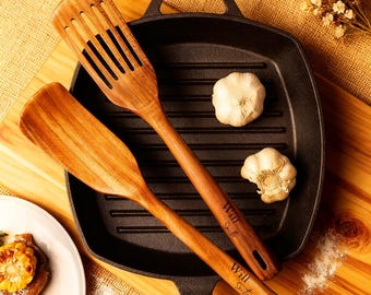 Personalized Teak Wood Spatula Set – Eco Kitchen Cooking Tools