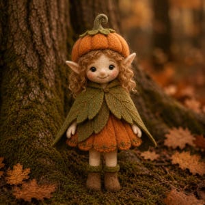 Statuetta di elfo a forma di zucca in feltro ad ago, bambola folletto della foresta in lana con zucca, decorazione autunnale per vassoio a più livelli, regalo di Halloween autunnale, statuetta Waldorf