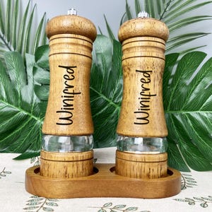 Wooden Salt and Pepper Grinder, Personalized Carved Wooden Grinder, Handmade Spice Mill, Adjustable Mechanism, Rustic Kitchen Gift