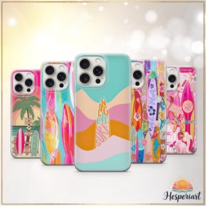 Coastal Pink Summer Phone Case Beach Collage Cover Preppy Surf Girl Case iPhone 11 iPhone 12 iPhone 13 iPhone 14 iPhone 15 iPhone 16 Pro