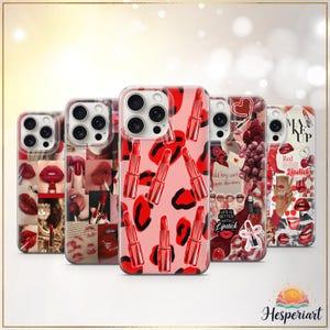 Red Lipstick Phone Case Red Lips Collage Bold Makeup Cover Girly Beauty Lover Gift iPhone 12 iPhone 13 iPhone 14 iPhone 15 iPhone 16 Pro