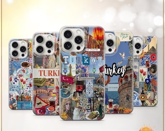 Turkey Collage Phone Case Turkish Culture Cover Istanbul Travel Gift Hot Air Balloon Tea & Tiles iPhone 13 14 iPhone 15 iPhone 16 iPhone 17