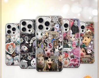 Funda para teléfono con collage de zarigüeyas, meme, animal, caos, arte de zarigüeyas, Weirdcore, iPhone 11, iPhone 12, iPhone 13, iPhone 14, iPhone 15, iPhone 16 Pro