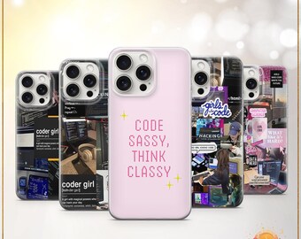 Telefonskal med kodflicka, Girly Tech Babe-fodral, programmerings- och hackningsfodral, iPhone 11, iPhone 12, iPhone 13, iPhone 14, iPhone 15, iPhone 16, Samsung
