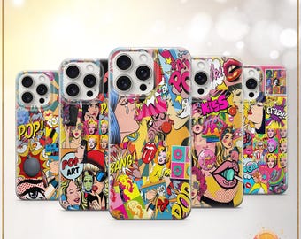 Pop Art Phone Case Colorful Comic Collage Cover Retro 90s Style Funky Case iPhone 11 iPhone 12 iPhone 13 iPhone 14 iPhone 15 iPhone 16 Pro