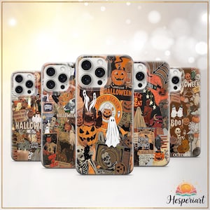 Vintage Halloween Phone Case Retro Spooky Ghost Pumpkin & Skeleton Collage Cover iPhone 11 iPhone 12 iPhone 13 iPhone 14 iPhone 15 iPhone 16