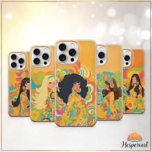 Retro Hippie Girl Phone Case 70s Groovy Cover Boho Colorful Chic Gift  iPhone 12 iPhone 13 iPhone 14 iPhone 15 iPhone 16 Pro Samsung S25