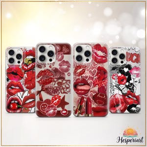 Red Lips Collage Phone Case Bold Kiss Sexy Lip Art Cover Kiss Me Case Pop Art Red Lips iPhone 12 iPhone 13 iPhone 14 iPhone 15 iPhone 16