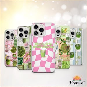 Matcha Collage Handytasche Trendy Green Tea Cover Japanischer Matcha Fall iPhone11 iPhone 12 iPhone 13 iPhone 14 iPhone 15 iPhone 16 Samsung S25