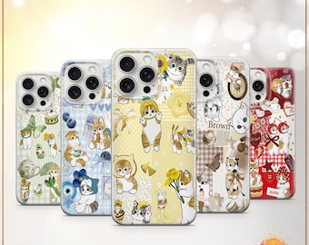 Funda de teléfono colorida con diseño de gato kawaii, patchwork, collage de gatos, diseño de gato arcoíris, para iPhone 12, iPhone 13, iPhone 14, iPhone 15, iPhone 16 Pro