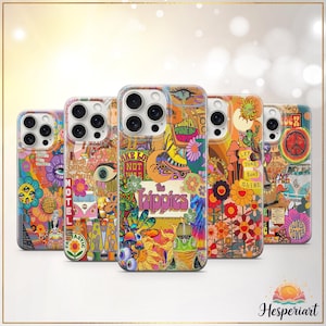 Hippie Collage Phone Case Retro Boho 70s Psychedelic Cover Trippy Peace & Indie Love Vibes iPhone 12 iPhone 13 iPhone 14 iPhone 15 iPhone 16
