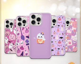 Cute Halloween Phone Case Pink Ghost Pumpkin Cover Kawaii Spooky Witchy Case iPhone 11 iPhone 12 iPhone 13 iPhone 14 iPhone 15 iPhone 16 Pro