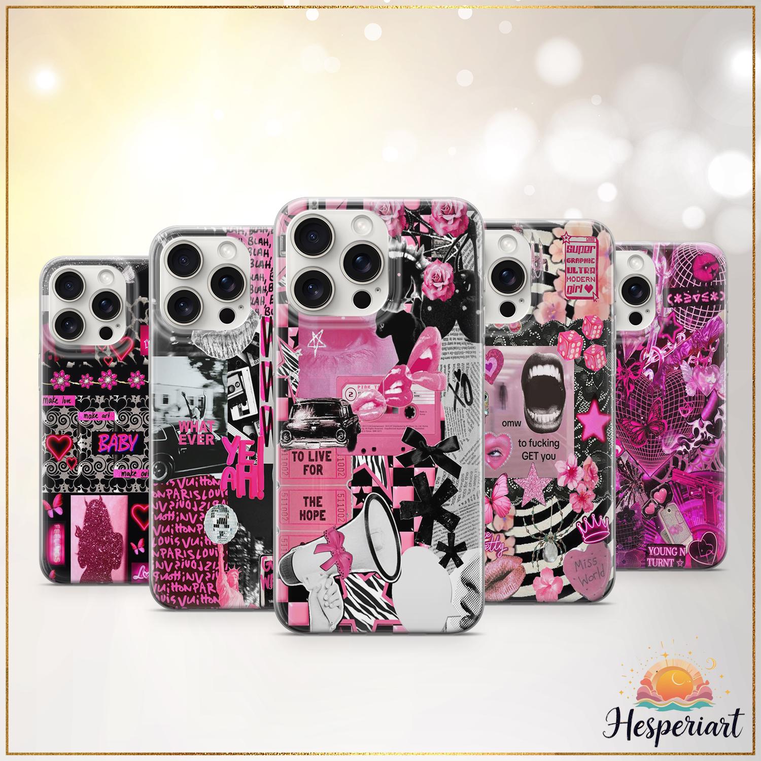 Y2K Pink Grunge Collage Phone Case Edgy 2000s Cover Punk Pop Girl