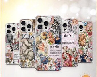 Funda para teléfono de partera, funda para médico de bebés, funda para asistente de parto, funda para doula, funda con collage de embarazo y parto para iPhone 13, iPhone 14, iPhone 15, iPhone 16 y 17