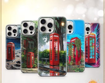 London Red Phone Booth Phone Case UK British Icon Cover Vintage Red Telephone Box Travel Souvenir iPhone 13 iPhone 14 iPhone 15 iPhone 16 17