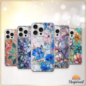 Stained Glass Floral Phone Case Elegant Art Nouveau Flower Cover Floral Glass Look Case iPhone 12 iPhone 13 iPhone 14 iPhone 15 iPhone 16
