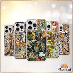 Funda para teléfono con collage de tigre, diseño de animales salvajes, gran felino, tigre y safari, para iPhone 11, iPhone 12, iPhone 13, iPhone 14, iPhone 15, iPhone 16 Pro