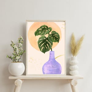 Monstera Botanical Poster, Watercolor Art, Elegant Wall Decor.