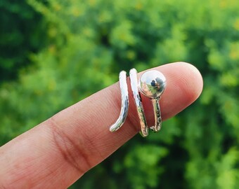 Sterling Silver Spiral Wrap Ring: Adjustable Minimalist Statement Jewelry