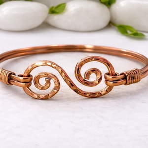 Handmade Copper Wire Wrapped Bangle: Rustic Hammered Boho Bracelet