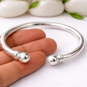 Sterling Silver Ball End Bangle: Minimalist Cuff Bracelet